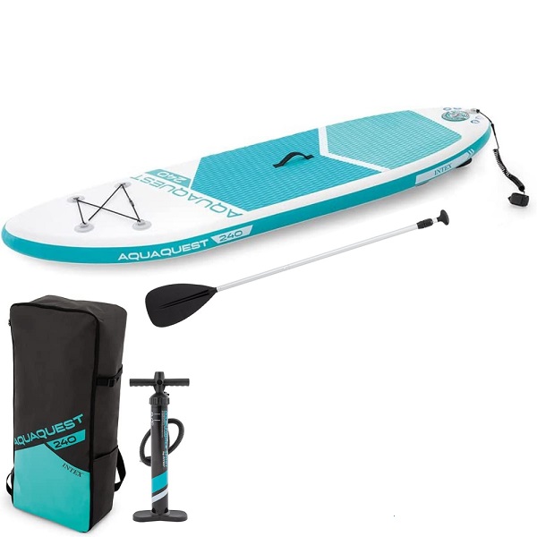 INTEX Доска для сап сёрфинга – SUP-доска “Aqua Quest 240” 244x76x13 см, насос, весло, сумка, 8+, до 90 кг