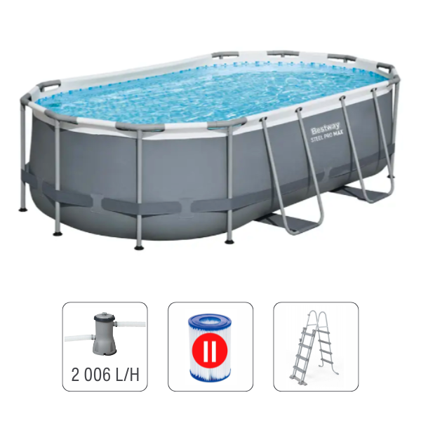 Bestway Piscina Power Steel Oval 427x250x100cm, 7250L, carcas metal