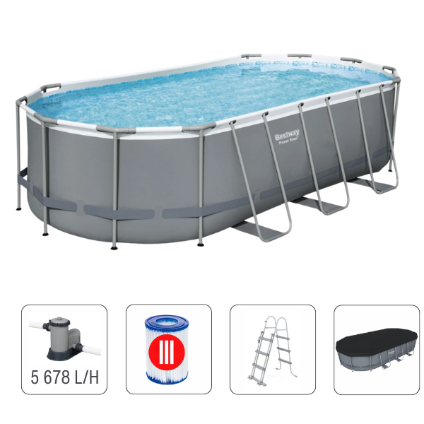 56710 (1) Bestway Piscină Power Steel Oval 549x274x122cm, 13430L, carcas metal - imagine 1