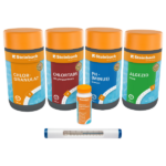 Starter Set: termometru, benzi de testare, granule pH-minus, granule de clor, tablete de clor 200 g, lichid contra algelor