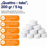 Tablete multifuncționale de clor „Quattro – tabs”, 200 gr / 5 kg. Ambalaj PE