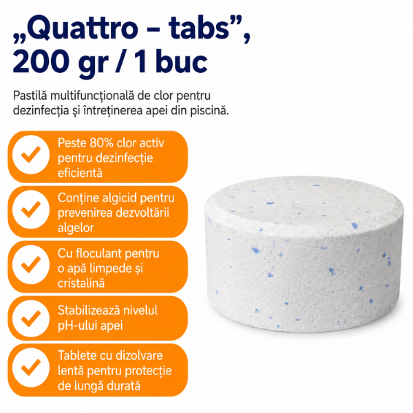Мульти-функциональная таблетка хлора «Quattro — tabs», 200 гр / 1 шт.