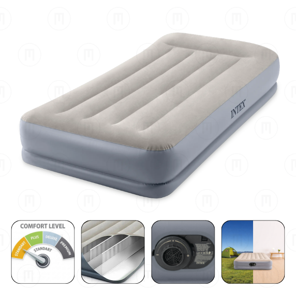 64148 INTEX Saltea gonflabilă "Velur MID-Rise Air" 99x191x30 cm cu tetieră și pompă încorporată 220V, până la 136 kg - imagine 1